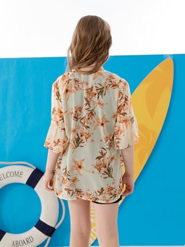 Image of GORLYA Girl's Floral Print Chiffon Beach Cardigan Cover ups Kids Casual Kimono Capes Swimsuit Wraps
