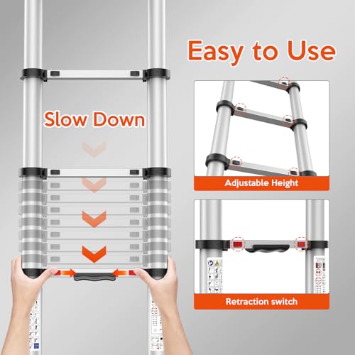 image for UC UP CLIMBER 12.5FT Telescoping Ladder, Collapsible Ladder with Botto