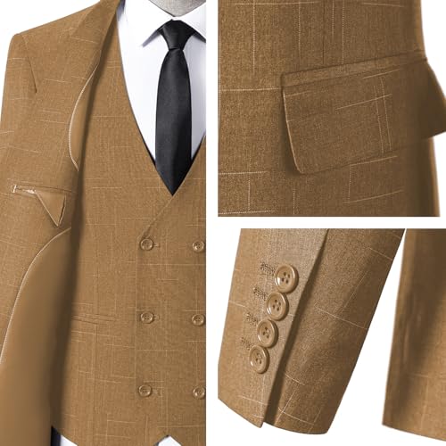 JinXuanYa Mens 3 Pieces Suit with Plaid Pattern, Business Formal Tuxedos for Prom Wedding(Blazer + Pants + Vest)3