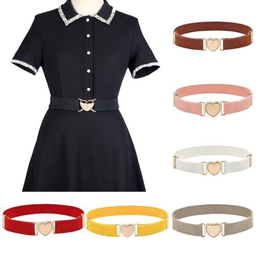 Girls Elastic Belts Stretch PU Leather Invisible Waist Belt with Heart Shape Buckle Adjustable Waist Belt for Uniform Dress Pants(Apricot) 5