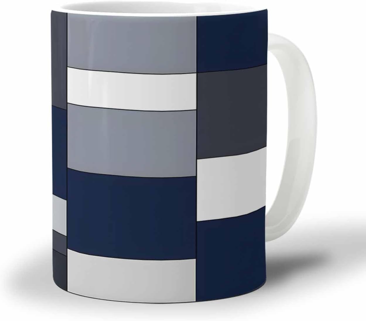BEMIGO Ceramic Coffee Mug Modern Geometric Ceramic Mug White Cup, Blue Black Grey Insulated Coffee Cup with Handle with Pattern Perfect for Tea and Hot Beverages, 12oz