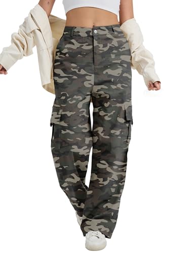 Image of Cargo Pants for Women High Waist Wide Leg Stretchy Pull On Baggy Casual Pants with Pockets