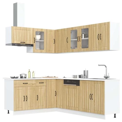 Juego de 11 Armarios de Cocina con Diseño Elegante para Optimizar Espacio y Almacenaje Amplio | Material de Madera de Ingeniería Resistente a la Humedad | Patas Ajustables