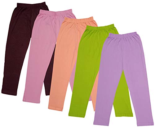 Image of IndiWeaves Girl's Regular Fit Cotton Capri Pants (71800-197198199200204-IW-P5-26 Purple, Green, Peach, Light Purple, Brown 6 Years-7 Years)