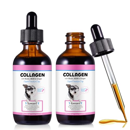 2Pack Collagen for Dogs 60ml Liquid Dog Collagen Drops with Biotin MSM-Supports Smooth Digestion Joints Skin & Coat Liquid Supplement Tasty Bacon-Flavored