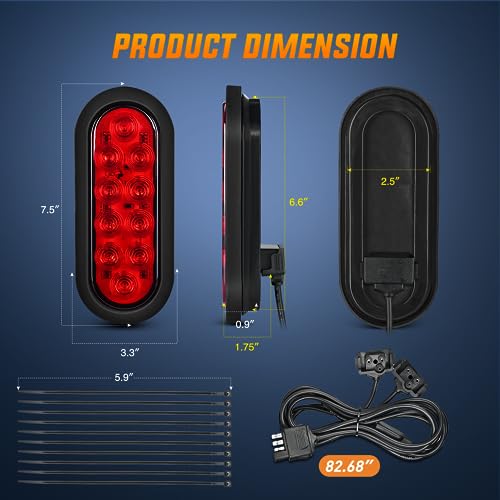 Image of Nilight Hitch Cargo Carrier Light Kit 2PCS 6 inch Red Oval LED Tail Lights