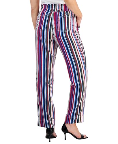 Jones New York Womens Petites Pinstripe Pocket Straight Leg Pants Pink PS3