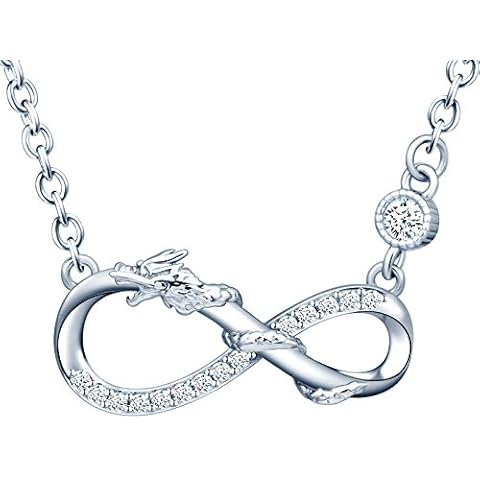 INFINIONLY Women's Girl's Necklace pendant, 925 sterling silver Jewellery Sets, Oriental dragon necklace pendant, silver, Inlaid zircon, animal jewelry-sets Cover