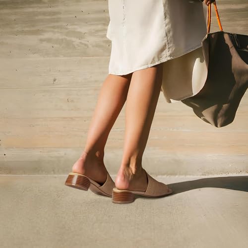 Women's Block Kitten Heels Slide Mule Sandals Square Open Toe Shoes4