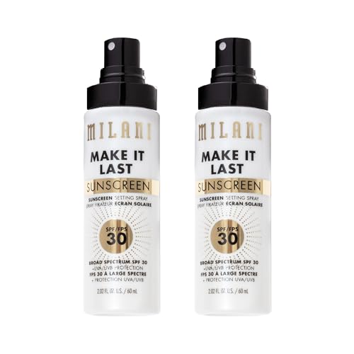 Milani Sunscreen Setting Spray + Primer, Make It Last Sunscreen for Face- SPF 30 UVA & UVB Protection Antioxidant Rich Formula for Broad Spectrum Protection, Prime + Set + Protect, 2.02Fl. Oz - 2 Pack