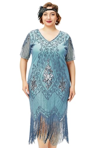 Vestido de cóctel de talla grande con flecos y accesorios años 20
