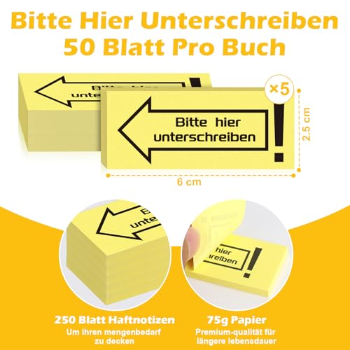 250 Blatt 5 Stück Haftnotizen Bitte Hier Unterschreiben Helle Hier Unterschreiben Aufkleber Selbstklebende Notizzettel 60 x 25 mm Haftnotizen Klebezettel Für Dokumente Notizbücher Verträge Akten