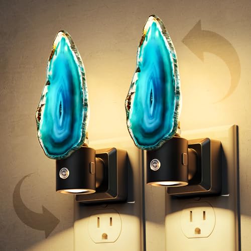 Image of L LOHAS LED Night Light, Night Lights Plug into Wall, Agate Nightlight | Rotating, Dimmable Dusk to Dawn Sensor, Healing Stone Agate Decorative Nightlight for Bedroom, Living Room [2 Pack]