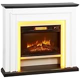 HOMCOM Cheminée électrique 1800W, lumières LED RGB, Effet Flamme à 3 Niveaux de luminosité, Fausse cheminée décorative avec Manteau, Thermostat, télécommande, minuterie, jusqu'à 30 m², Noir et Blanc