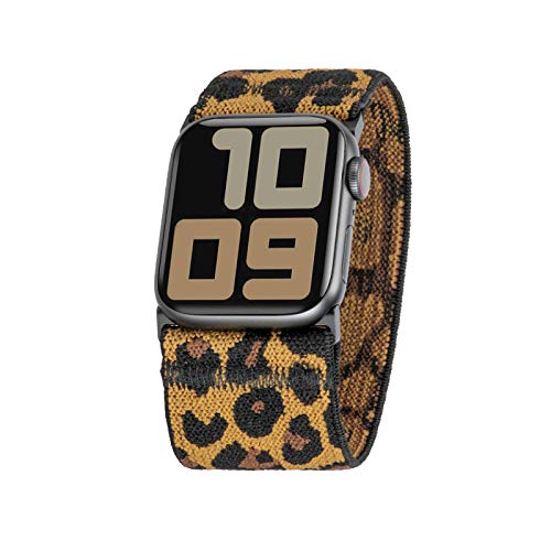 🔥 Crazy Deals Tefeca Fashion Series Ultra Wide Patterned Elastic Compatible/Replacement Band for Apple Watch (Dark Leopard, M for 6.5-7.0 inch wrist, 42/44/45mm)