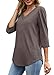 Plus Size T Shirts for Women Dressy Casual Women's 3/4 Length Puff Sleeve Tops Summer Fashion V Neck Blouses Fall Polyester T-Shirts Loose Curved Hem Tshirts Long Tunic Oversized Tees Brown 3XL