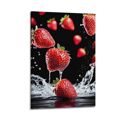 Poster mural fraises dynamique pour égayer la décoration de votre cuisine