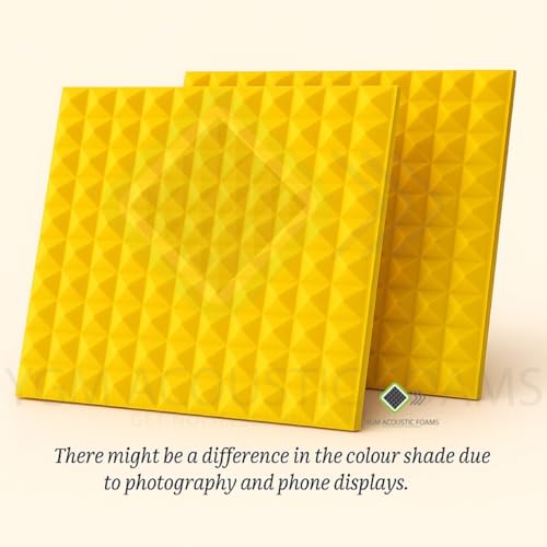 Image of YGM Acoustic Foams Pyramid Acoustic Panels 1 Foot x 1 Foot x 1 inch Thick | 50 Density Acoustical Sound Proof Foam for Room & Studio | Echo Reduction & Noise Absorption (Yellow, Set of 54)