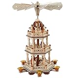 17 Inch Wooden Christmas Pyramid with 6 Candle Holders - Nativity Set for Christmas Tree - Holiday Decoration Carousel