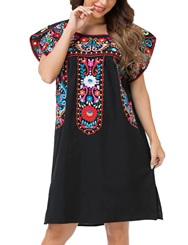 YZXDORWJ Women Summer Mexican Embroidered Boho Peasant Dress Petal Sleeve2