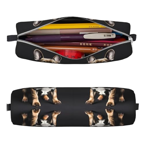 Long Ears French Bulldog Leather Zippered Pencil Case,Three-Dimensional Pen Bag With Large Capacity,Durable Convenient Portable3