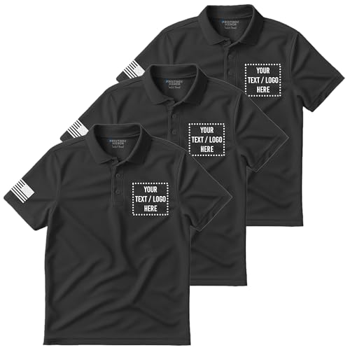 3 Pack Custom Polo Shirt for Men, Customized Polo Shirts, Moisture Wicking Dry Fit Short Sleeve Collared Work Wear, Golf, Leisure Apparel Black