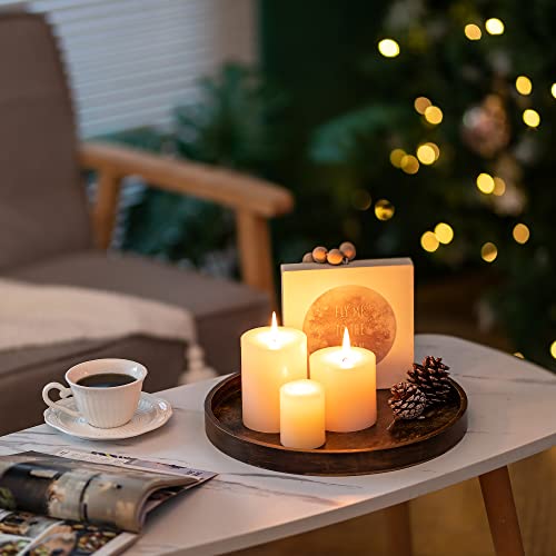 Hanobe Decorative Coffee Table Tray: Brown Wood Tray Round Rustic Wooden Trays Circle Farmhouse Centerpiece Candle Holder for Home Decor Ottoman Counter Display Living Room Organizer 12" - Image 2