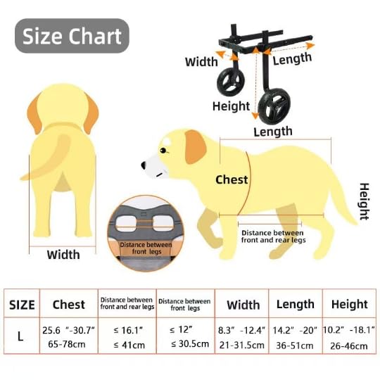 Chaise à roulettes légère pour chien, chariot pour animaux de compagnie réglable pour pattes arrière, chariot d'aide à la mobilité du chien avec roues pour chiots blessés avec14-20KG (L)