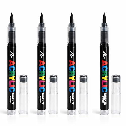 AYHYHLJZJ 4 pièces de marqueurs textiles permanents noirs, lavables en machine, acryliques imperméables, pour T-shirts, sacs en tissu, autres projets DIY
