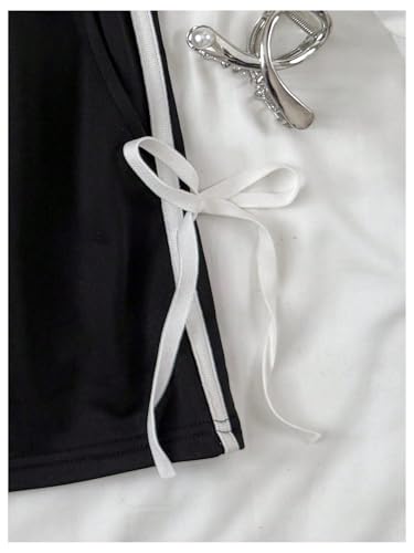 SHENHE Girl's Striped Sweat Shorts Y2K Bowknot Elastic Waist Wide Leg Track Shorts4