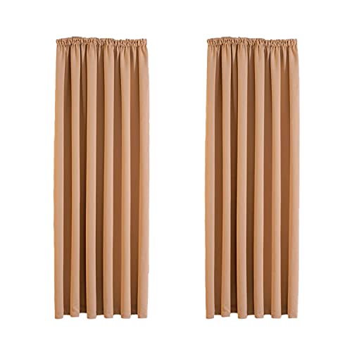 Aspire Homeware Blackout Curtains Pencil Pleat Beige Curtains for Bedroom - Super Soft Thermal Insulated Living Room Tape Top Thermal Curtain with Tie Backs 66x54 inch Drop Two Panels