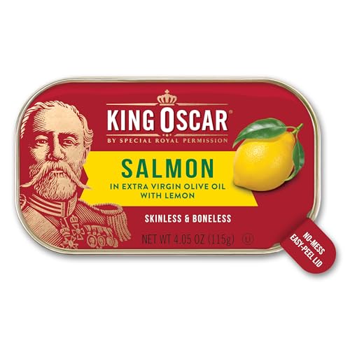 King Oscar Premium Salmon in Olive Oil, Mediterranean Style, 4.05-Ounce Cans (Pack of 12, Packaging May Vary), Skinless & Boneless Salmon