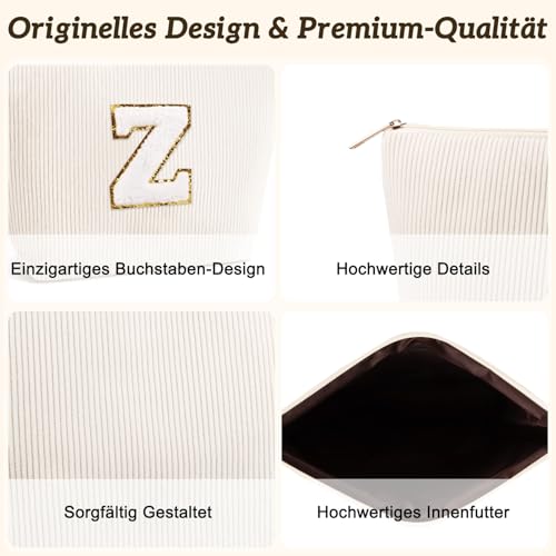 Giftota 2 Stück Personalisierte Kosmetiktasche Damen Cord Schminktasche, A–Z Make up Tasche mit Buchstaben, Kulturtasche für Reisen, Geschenk für Frauen Mädchen, Geburtstagsgeschenk für Frauen Mama L