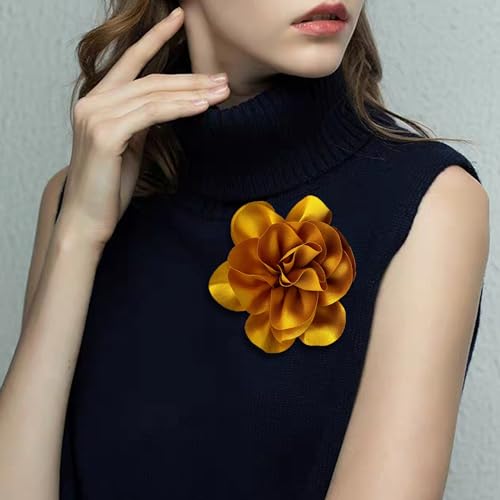 Image of Dainty Satin Fabric Flower Brooches for Women Large Rose Floral Brooch for Party Dance Wedding Banquet Elegant Camellia Fashion Brooch Pin for Women Girl 5.5inch