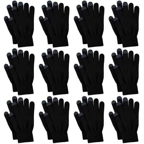 Glooarm 12 Pairs Winter Gloves with Touchscreen Fingers for Men Women Winter Magic Gloves Bulk Knit Texting Gloves