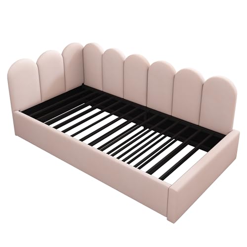 Miniatura 8 de Viekos Cama Tapizada De Día 90 X 200 Cm, Sofá Cama Con Cama Nido De 90 X 190 Cm, Cama Infantil Con Somier, Terciopelo, Rosa, Sin Colchón
