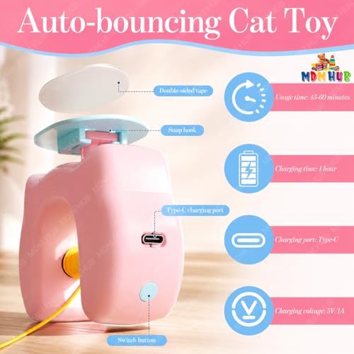 Image of Interactive Cat Hanging Toy with Moving Caterpillar String, Automatic Rechargeable Teaser Toy for Indoor Cats & Kittens, Detachable Smart Pet Play Toy, (Multicolor)