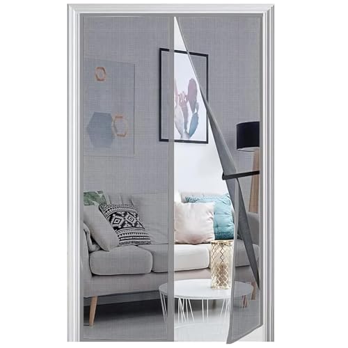 Panngu Fliegengitter Balkontür Magnet 70x220cm, Fliegenvorhang Terrassentür Magnete Türe Ohne Bohren, Fliegennetz Balkon Insektenschutz Tür, Magnetische Moskitonetz Vorhang Grau
