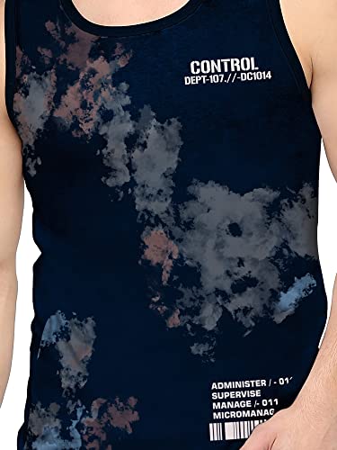 Image of Jump Cuts Mens All Over Printed Round Neck Sleeveless Black and Grey Cotton Slim Fit Vest