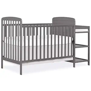 Dream On Me Anna 3-in-1 Convertible Full-Size Baby Crib & Changer with Storage in Steel Grey, GreenGuard Gold & JPMA, Pinewood, Converts to Day & Toddler Bed, 3 Mattress Heights, 1″ Changing Pad