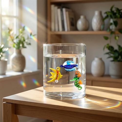 Image of Hand Blown Glass Fish Figurines with Floats, Set of 3 Small Tropical Sea Animal Decor (B)