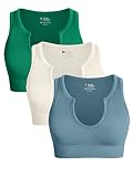 OQQ Women's 3 Piece Medium Support Crop Top Seamless Ribbed Removable Cups Workout Yoga Sport Bra Gr
