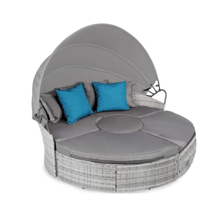 Garden Winds Custom Fit Replacement Canopy Top Cover Compatible with The Best Choice Products SKY5389, SKY5815 Outdoor Patio Wicker Daybed - Upgraded Performance RipLock 350 Fabric - Slate Gray