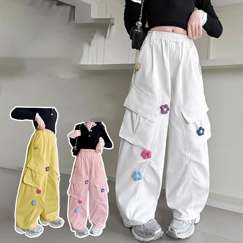 Girls Baggy Sweatpants Cargo Wide Leg Elastic Waist Pink Y2K Athletic Joggers Dance Running (Pink, 9-10 Years)3