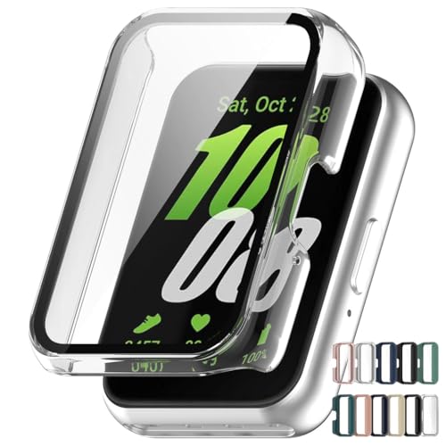SAMSUNG対応 Galaxy Fit3 ケース カバー フィルム ガラス+PC側面 一体型 全面保護 スマートウォッチ 用 ギャラクシーフィット3 ガラスフィルム クリア Fit 3 GalaxyFit3ケース 液晶保護フィルム 保護カバー 耐衝撃 傷