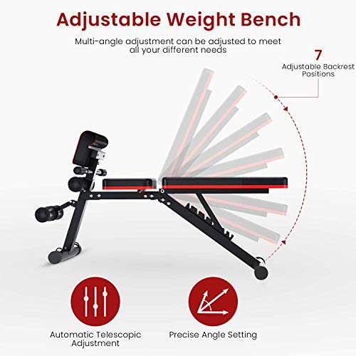 Recaceik Weight Bench, Adjustable Strength Training Bench All-in-One for Full Body Workout Multi-Purpose Foldable Flat Incline Decline Bench Roman Chair Exercises 660 lbs Capacity for Home Gym, Black