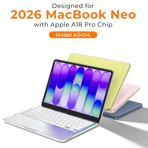 Image of EooCoo Compatible for Apple 2026 MacBook Neo Case 13 inch Laptop A3404 A18 Pro Chip with Liquid Retina Display, 100% Match Official Color, Scratch Resistant, Hard Shell Protective Cover, Frost Clear