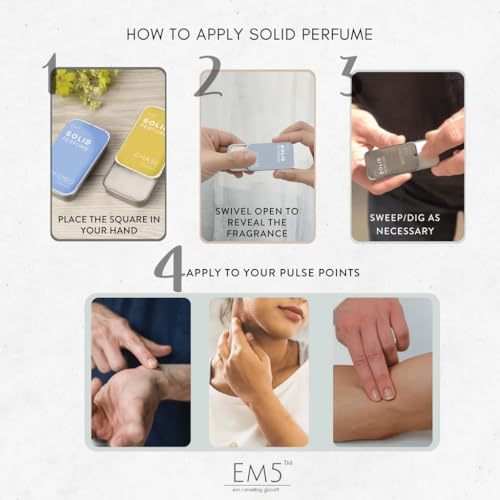 Image of EM5 Solid Perfume | Alcohol Free & Non-Greasy Cologne | Strong & Long Lasting Fragrance | 12g (Carat (Green, Floral, Powdery, Fruity))