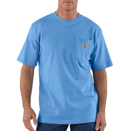 Carhartt Mens Loose Fit Heavyweight Short-Sleeve Pocket T-Shirt K87 Workwear Short Sleeve T Shirt Regular and Big Tall Sizes, Blue Lagoon Heather, Large US