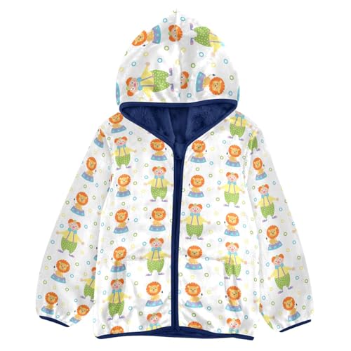 Cute Circus Lion and Clown Girls Fleece Jacket Girls Fall Jacket Girls Zip Up Hoodie Girls Sherpa Jacket 2-10T